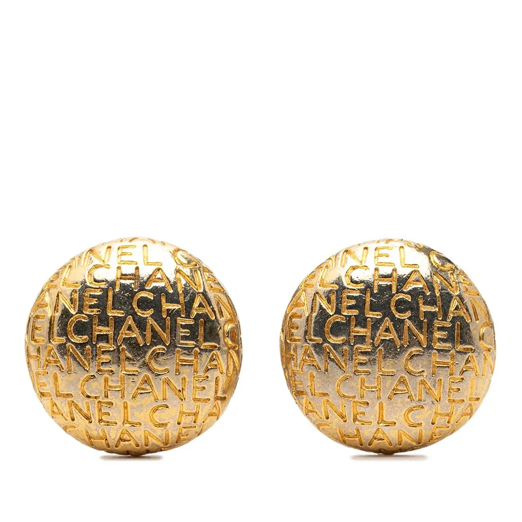 Chanel Gold Plated Logo Round Clip On Earrings Gold Metal Very good - Front View
