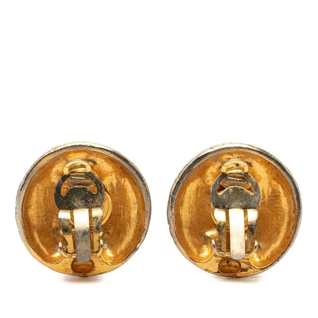 Chanel Gold Plated Logo Round Clip On Earrings Gold Metal Very good - Back View