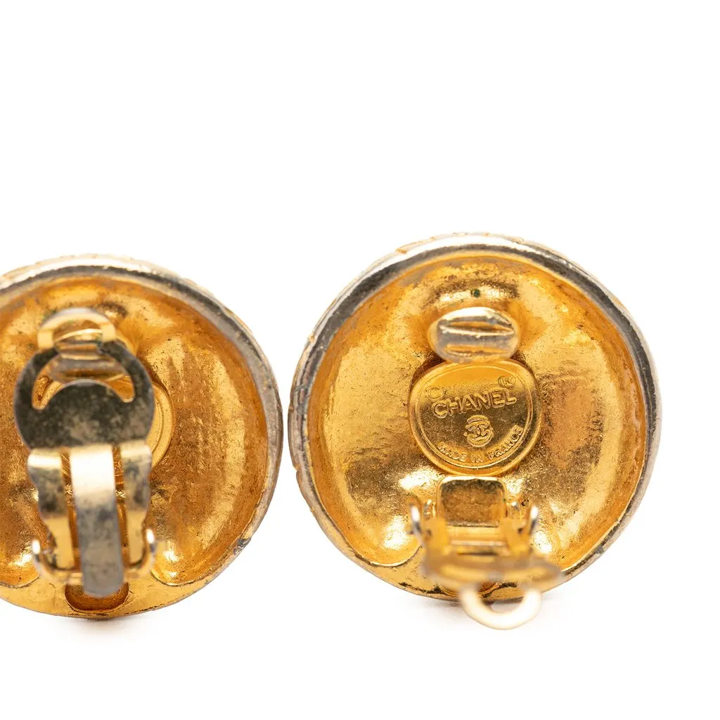 Chanel Gold Plated Logo Round Clip On Earrings Gold Metal Very good - Inside View