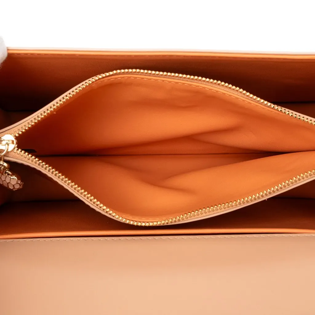 Bvlgari Medium Laser Cut Calfskin Diamond Blast Sunshine Serpenti Forever Shoulder Bag Beige Leather Very good - Model View
