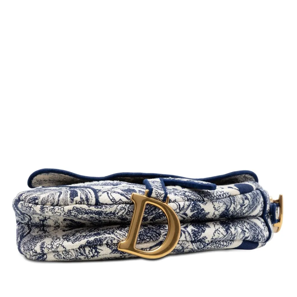 Dior Embroidered Canvas Toile de Jouy Saddle Bag Blue Very good - Inside View