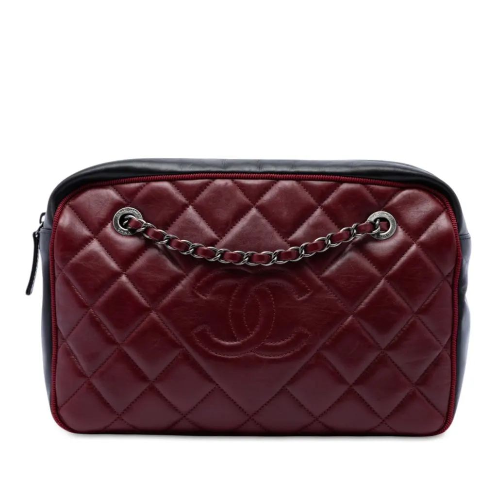 Chanel Large Bicolor CC Diamond Quilted Calfskin Ballerine Camera Bag Red Leather Very good - Front View