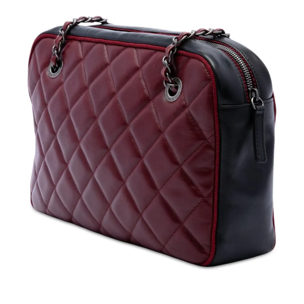 Chanel Large Bicolor CC Diamond Quilted Calfskin Ballerine Camera Bag Red Leather Very good - Back View