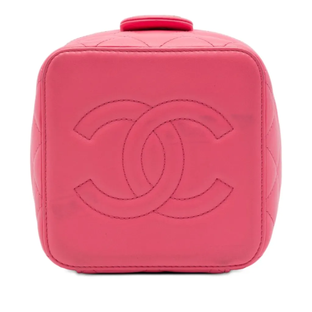 Chanel Small CC Quilted Lambskin Vanity Case With Chain Pink Leather Very good - Inside View