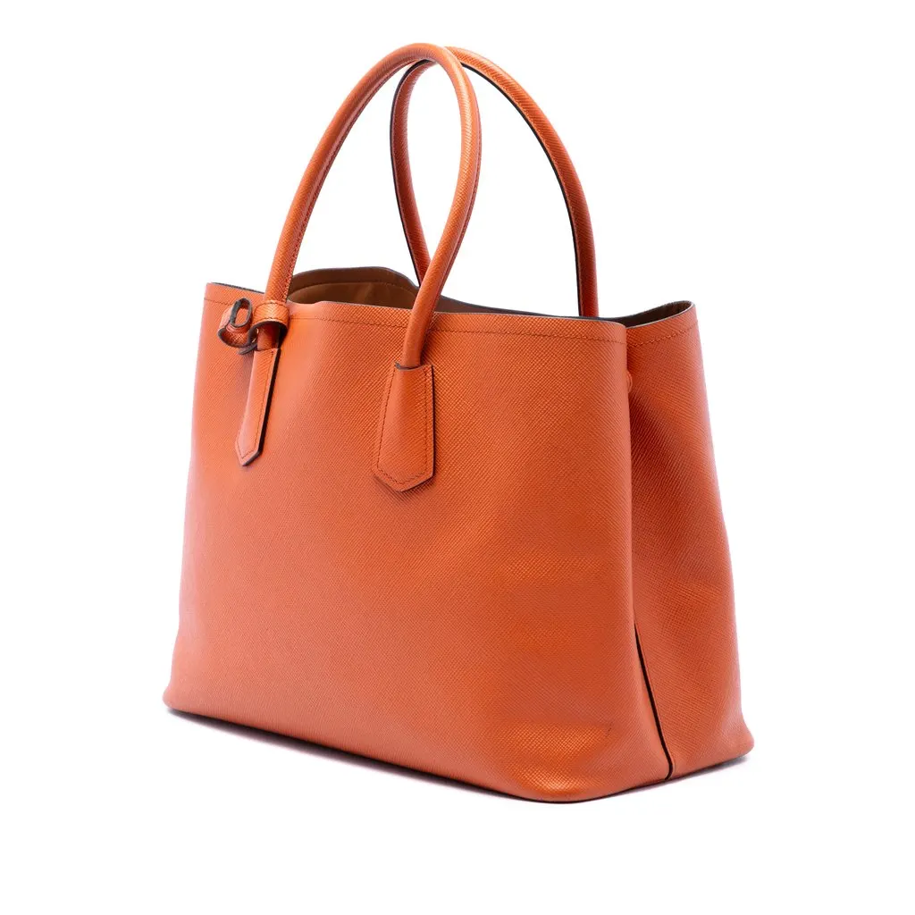 Prada Medium Saffiano Cuir Double Handle Satchel Orange Leather Very good - Back View