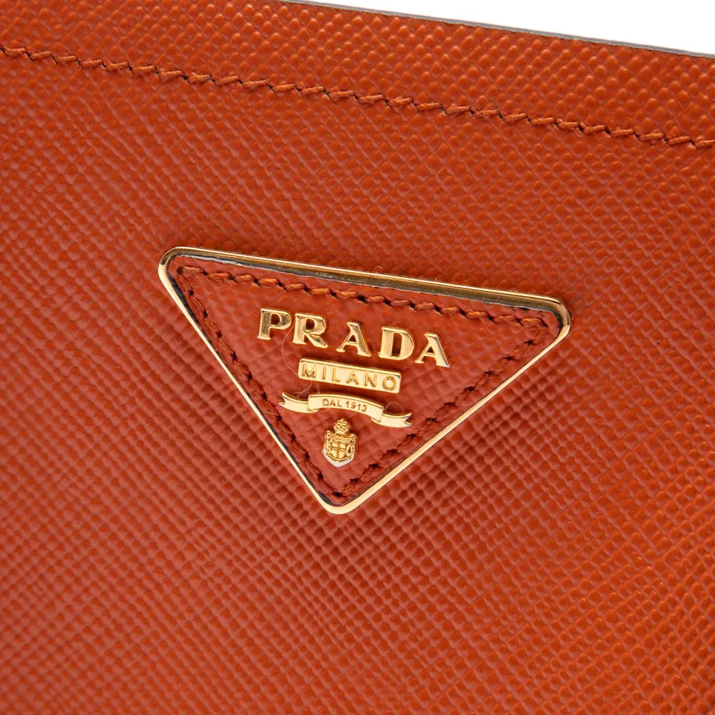 Prada Medium Saffiano Cuir Double Handle Satchel Orange Leather Very good - Box View