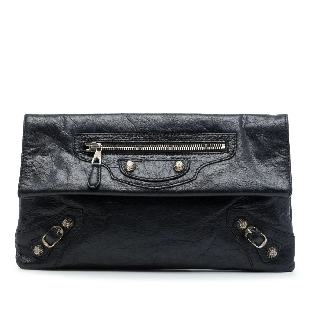 Balenciaga Lambskin Motocross Giant 12 Envelope Clutch Black Leather Very good - Front View