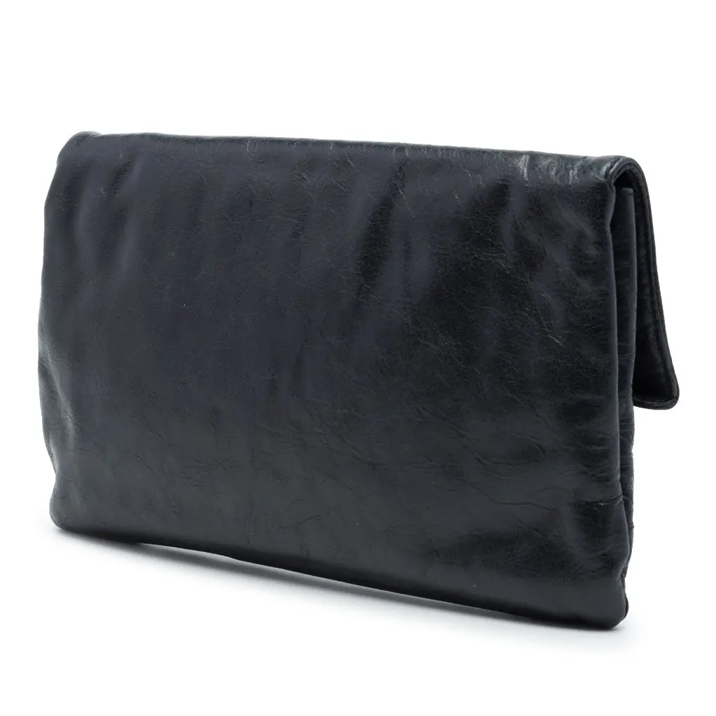 Balenciaga Lambskin Motocross Giant 12 Envelope Clutch Black Leather Very good - Back View