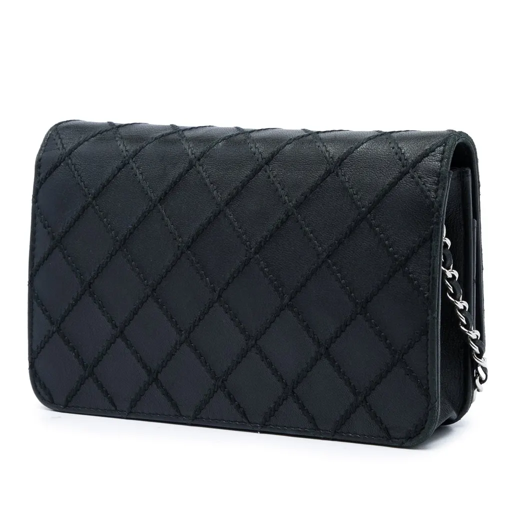 Chanel CC Lambskin Wild Stitch Wallet on Chain Black Leather Very good - Back View