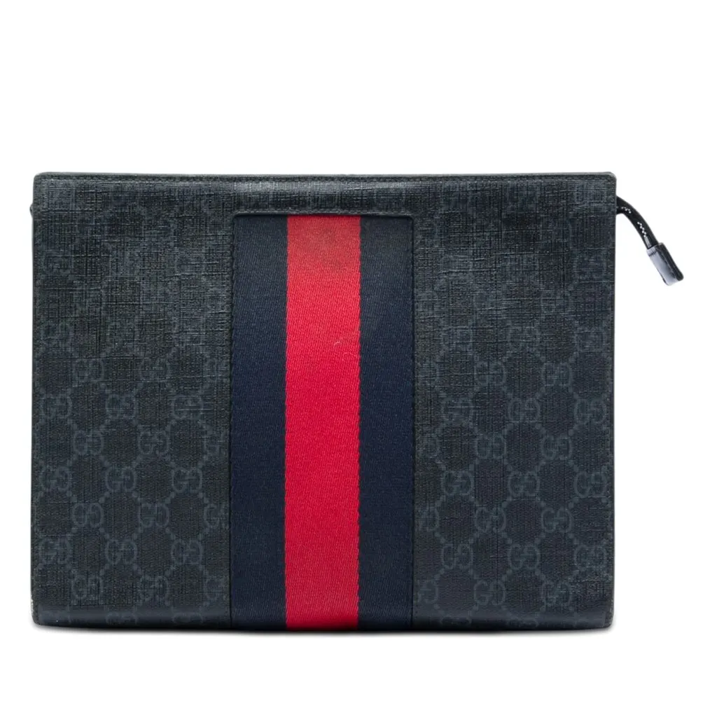 Gucci GG Supreme Web Clutch Black Very good - Front View