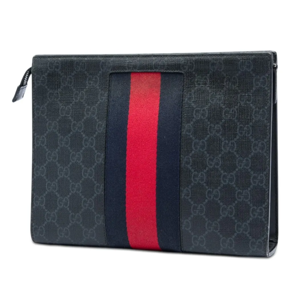 Gucci GG Supreme Web Clutch Black Very good - Back View