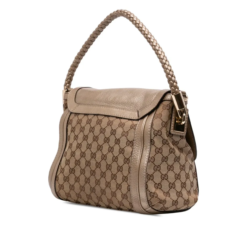 Gucci GG Canvas Bella Flap Satchel Beige Canvas Good - Back View