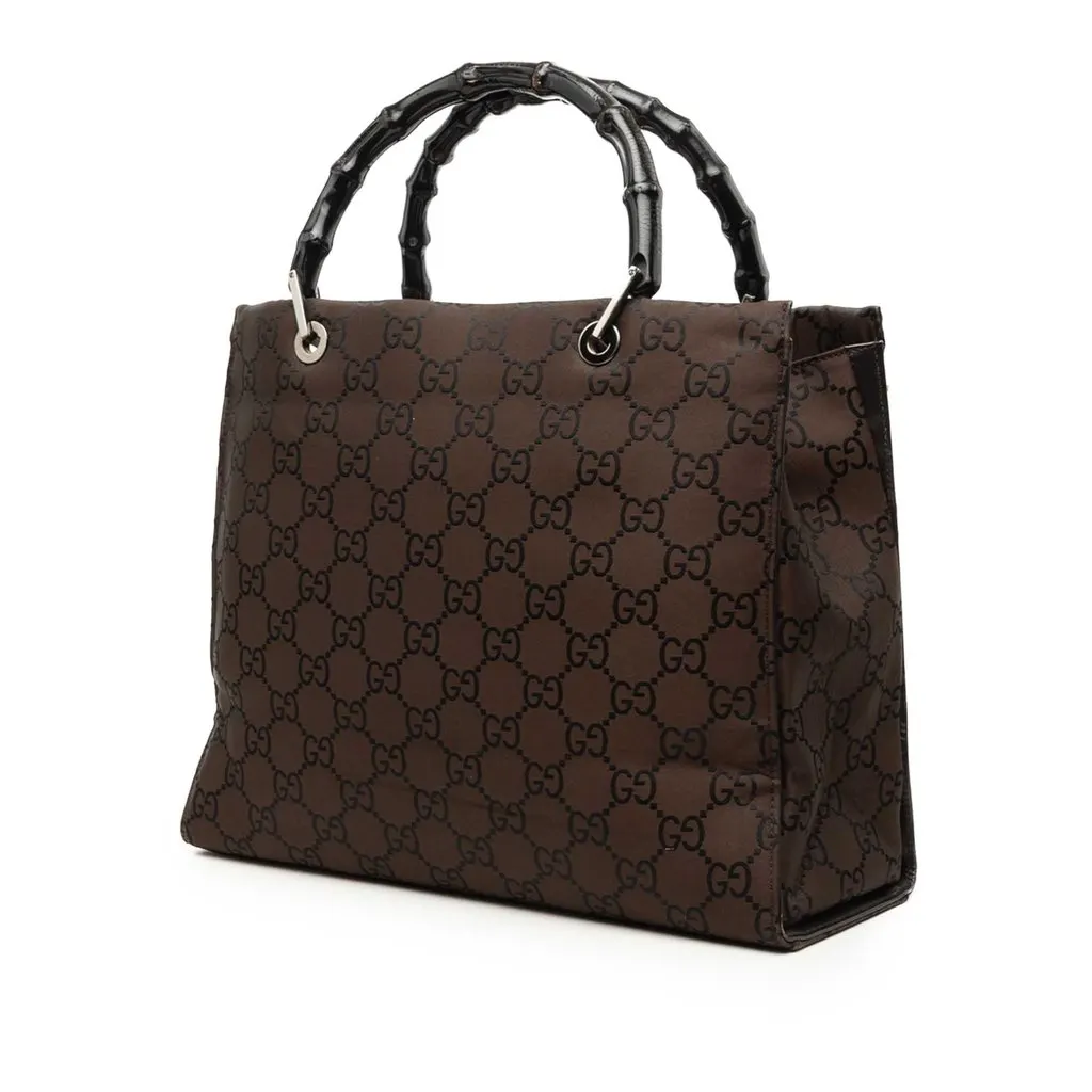 Gucci GG Nylon Bamboo Handbag Brown Good - Back View