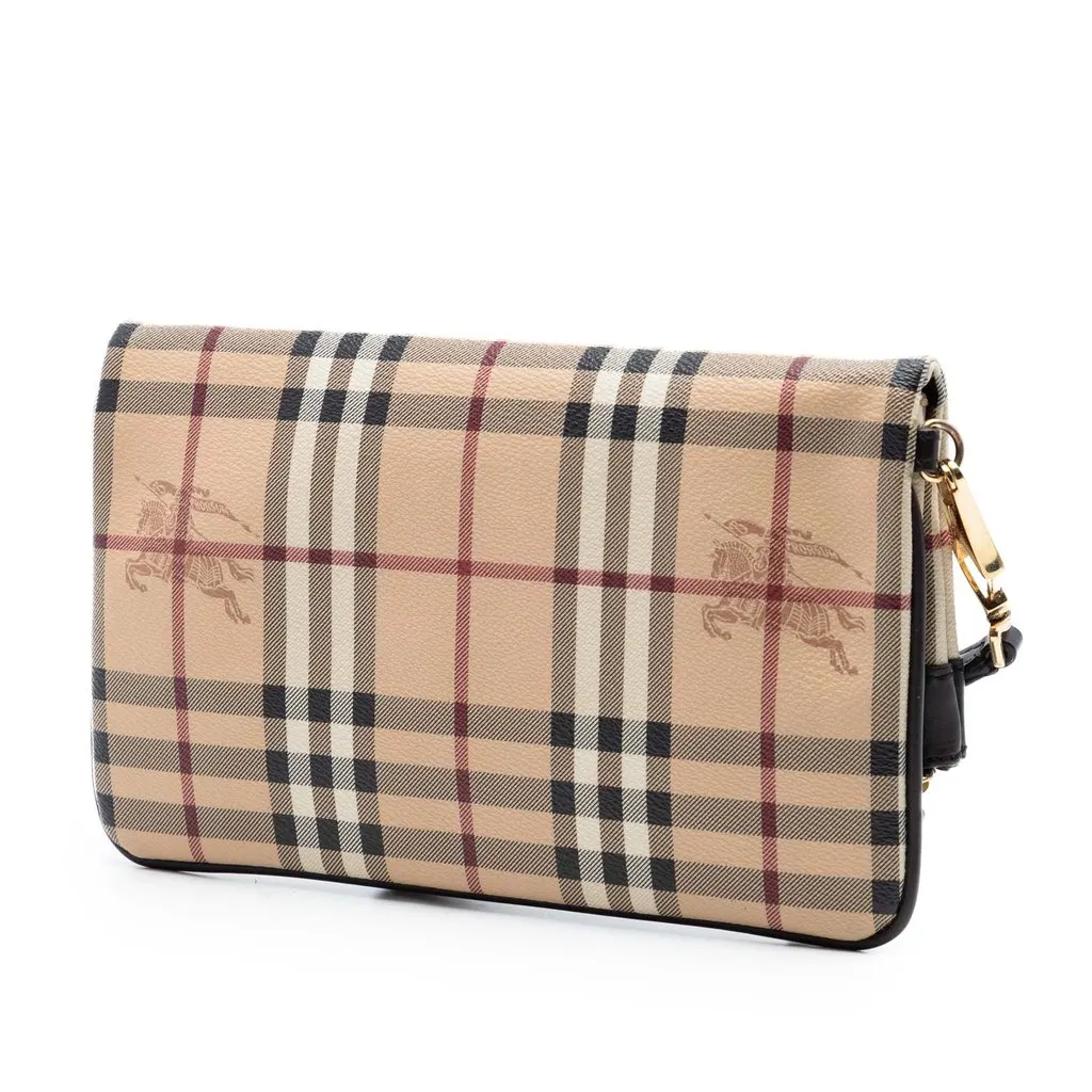Burberry Haymarket Check Coated Canvas Adeline Fold over Clutch Beige Very good - Back View