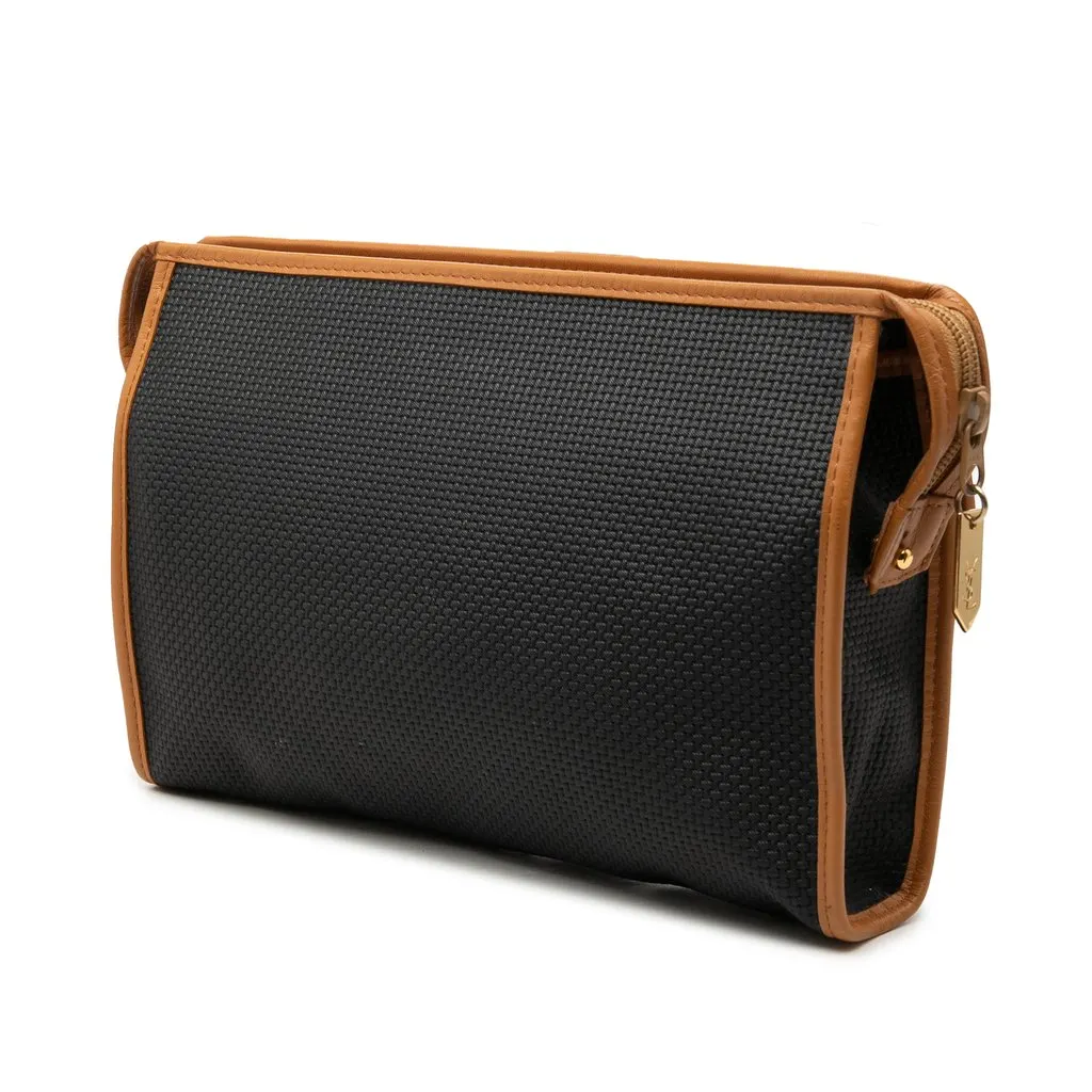 Saint Laurent Leather Trimmed Coated Canvas Clutch Black Very good - Back View