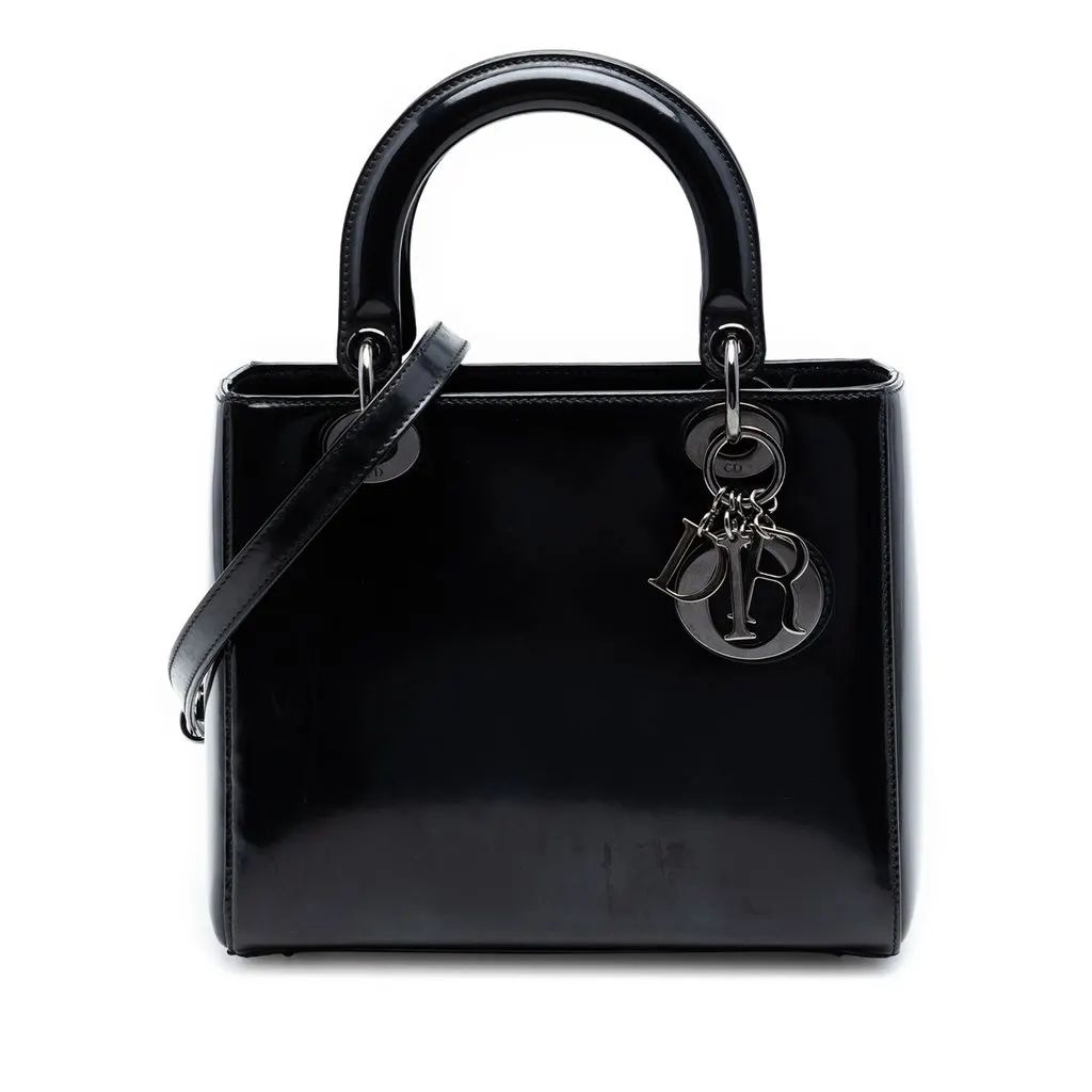 Dior Medium Patent Lady Dior Black Leather Very good - Front View