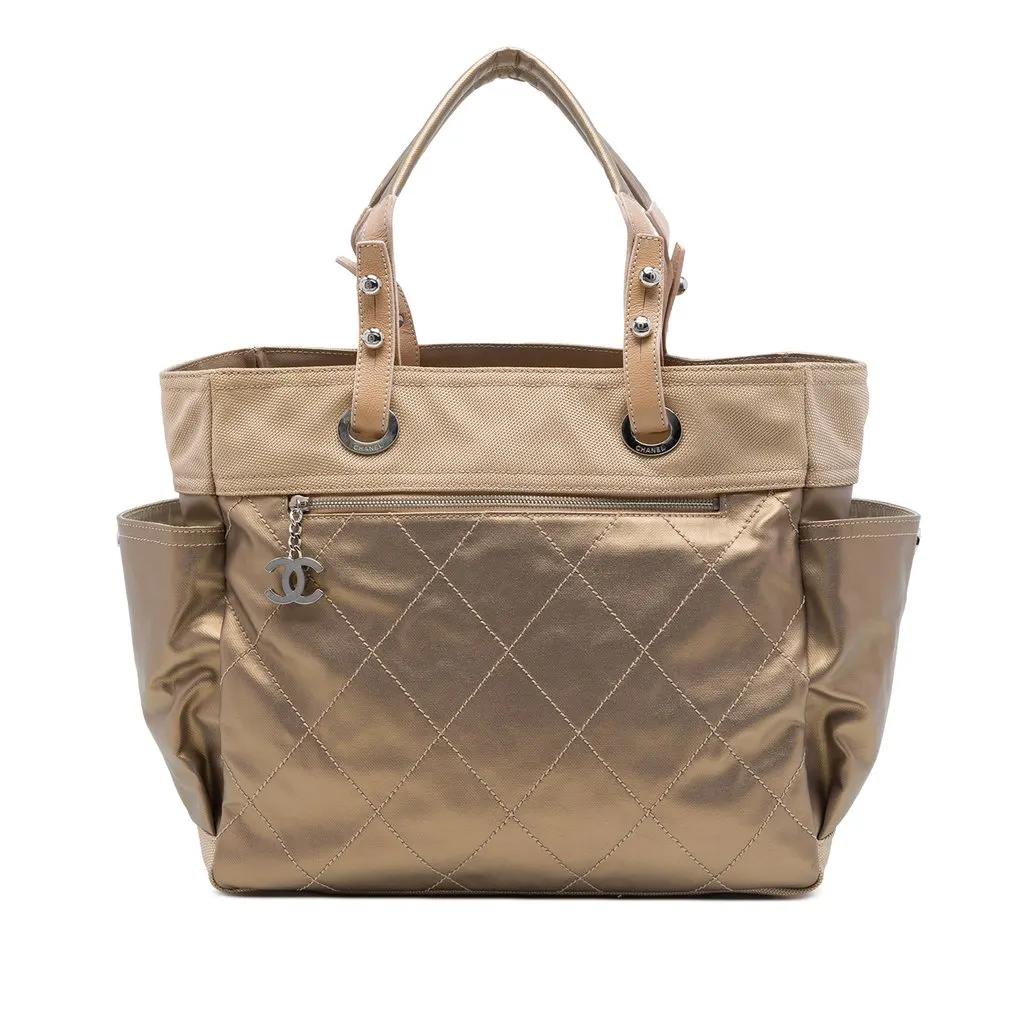 Chanel Large Quilted Coated Canvas Paris Biarritz Tote Gold Very good - Front View