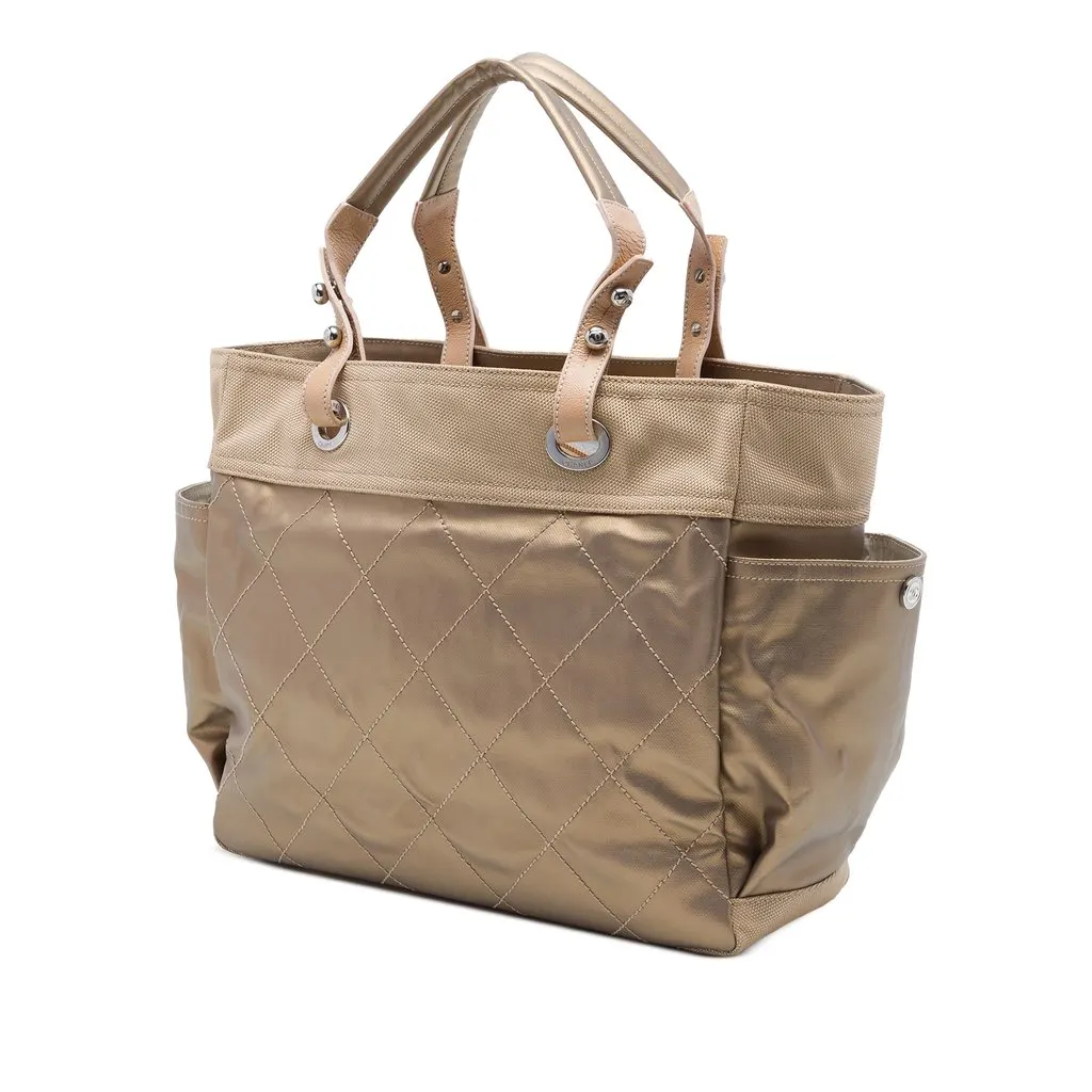Chanel Large Quilted Coated Canvas Paris Biarritz Tote Gold Very good - Back View