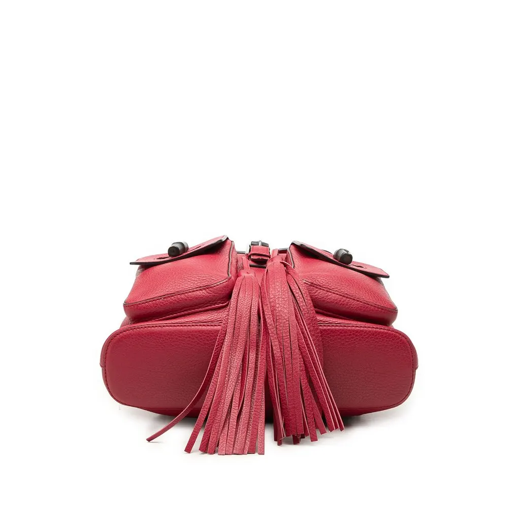 Gucci Large Calfskin Bamboo Tassel Drawstring Backpack Red Leather Good - Inside View