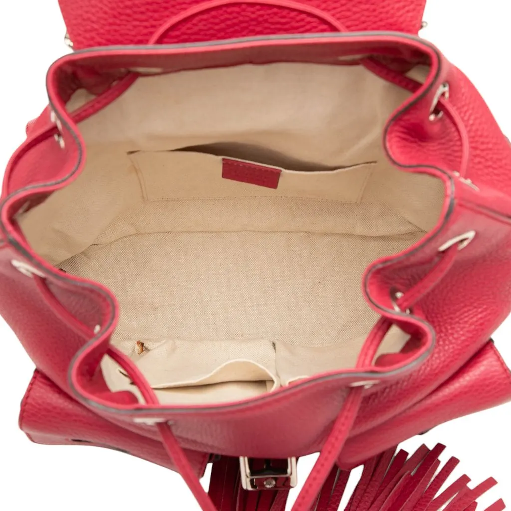 Gucci Large Calfskin Bamboo Tassel Drawstring Backpack Red Leather Good - Model View
