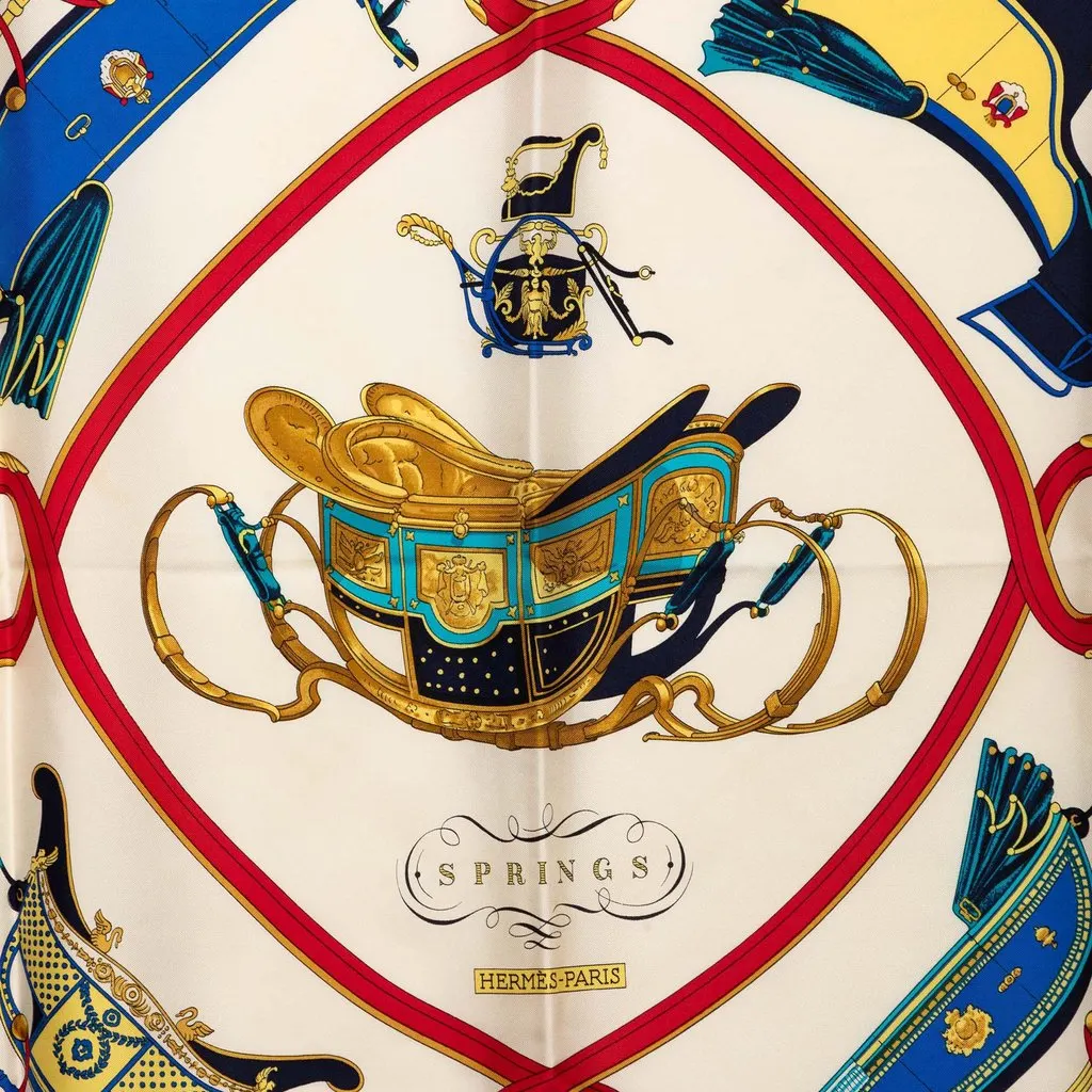 Hermès Springs Silk Scarf 90 White Very good - Back View