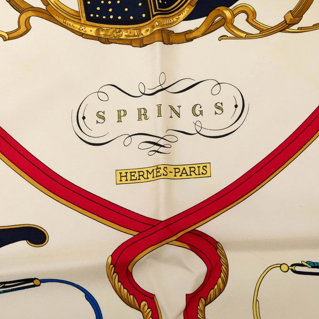 Hermès Springs Silk Scarf 90 White Very good - Model View