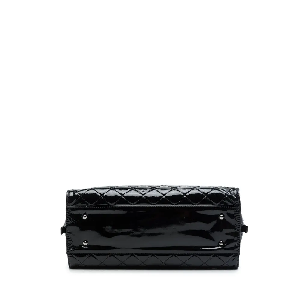 Chanel CC Quilted Patent Charm Tote Black Leather Good - Inside View
