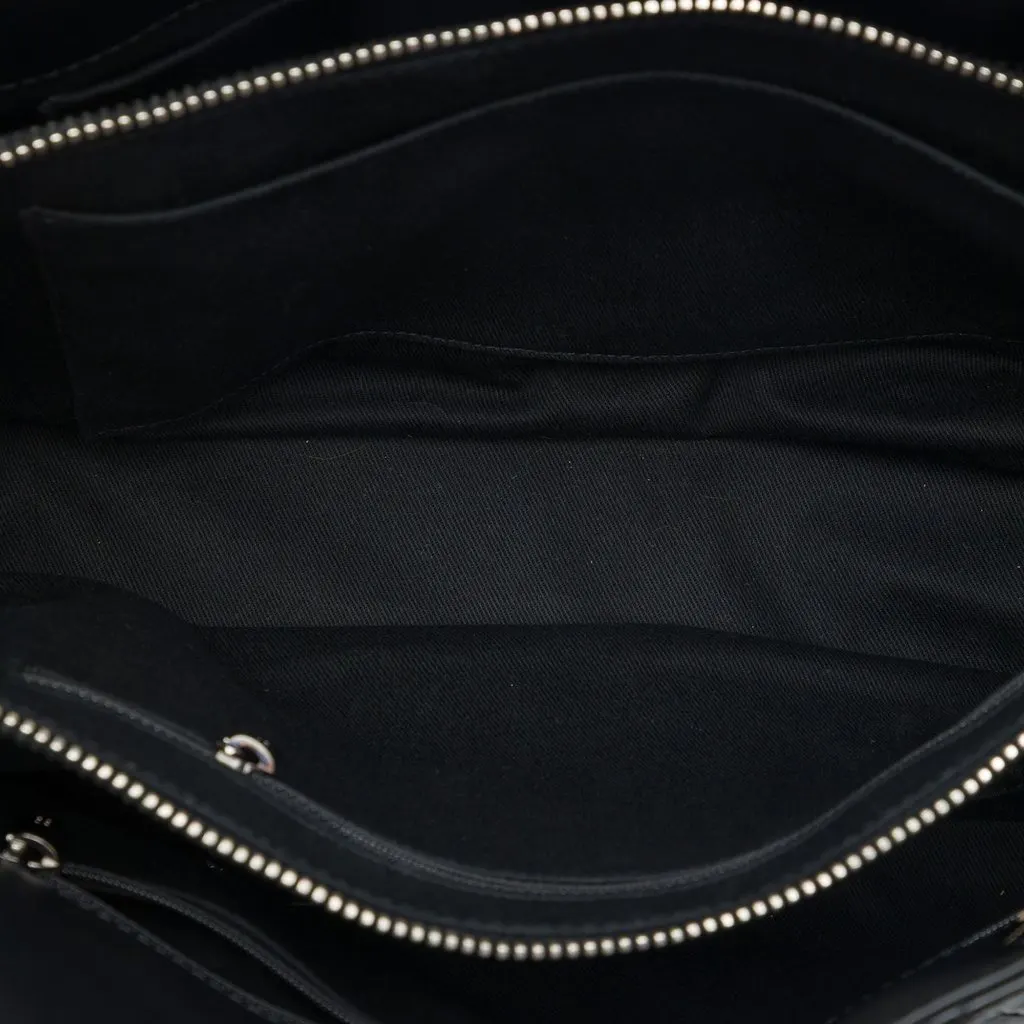 Chanel CC Quilted Patent Charm Tote Black Leather Good - Model View