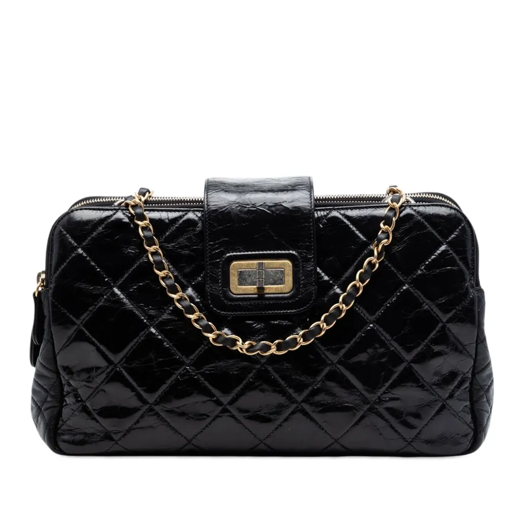 Chanel Quilted Glazed Calfskin Reissue Mademoiselle Accordion Tote Black Leather Very good - Front View