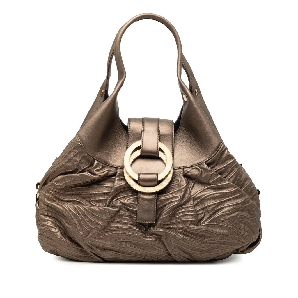 Bvlgari Metallic Leather Chandra Handbag Brown Leather Very good - Front View