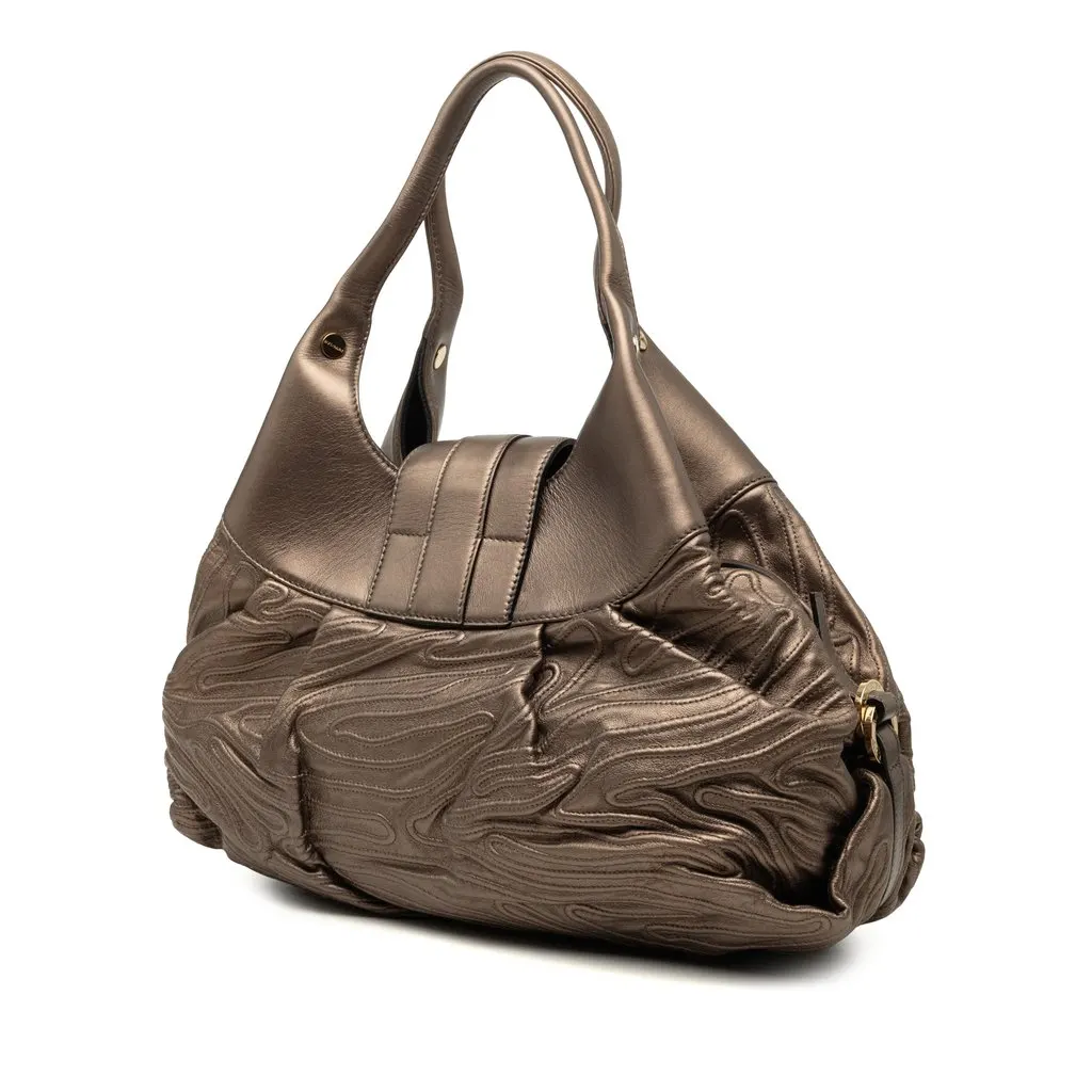 Bvlgari Metallic Leather Chandra Handbag Brown Leather Very good - Back View