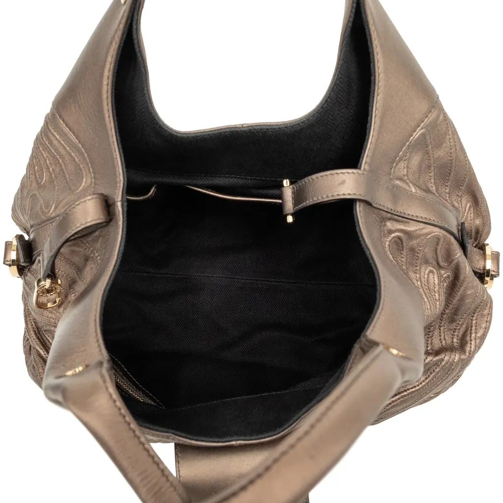 Bvlgari Metallic Leather Chandra Handbag Brown Leather Very good - Model View