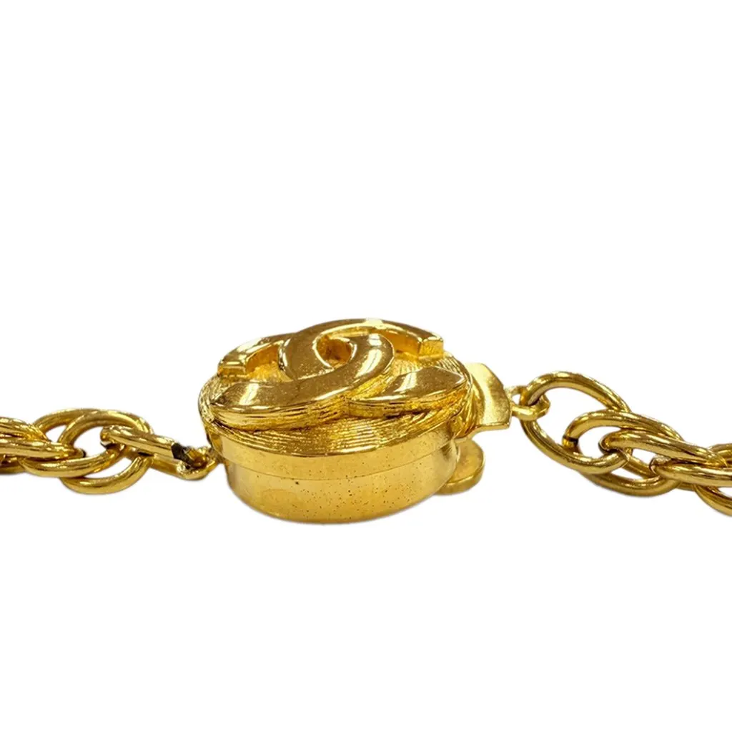 Chanel CC Gold Plated Textured Logo Round Pendant Necklace Gold Metal Very good - Inside View