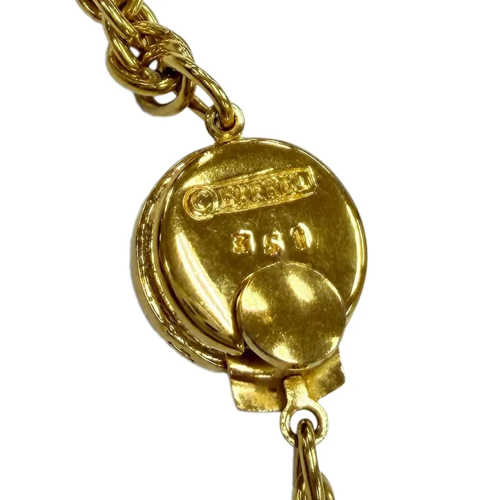 Chanel CC Gold Plated Textured Logo Round Pendant Necklace Gold Metal Very good - Box View