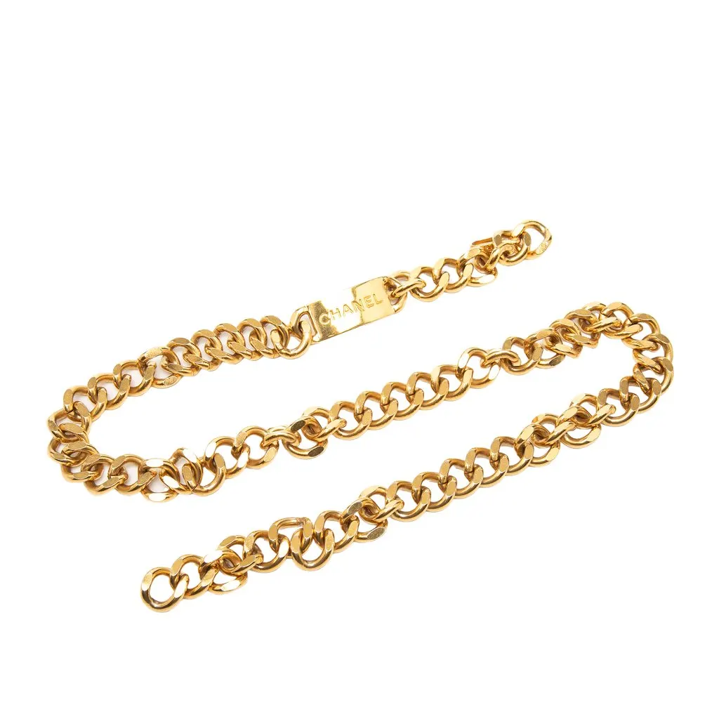 Chanel Gold Plated Logo Plate Chain Belt Gold Metal Very good - Front View