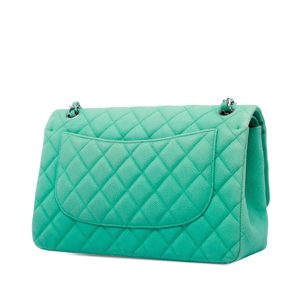 Chanel Jumbo Classic Caviar Double Flap Green Leather Very good - Back View