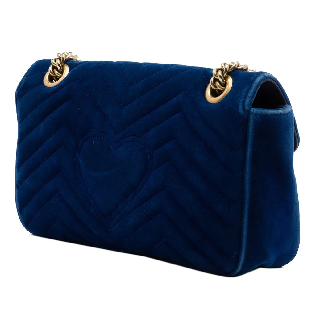Gucci Medium GG Marmont Matelasse Velvet Shoulder Bag Blue Velvet Very good - Back View