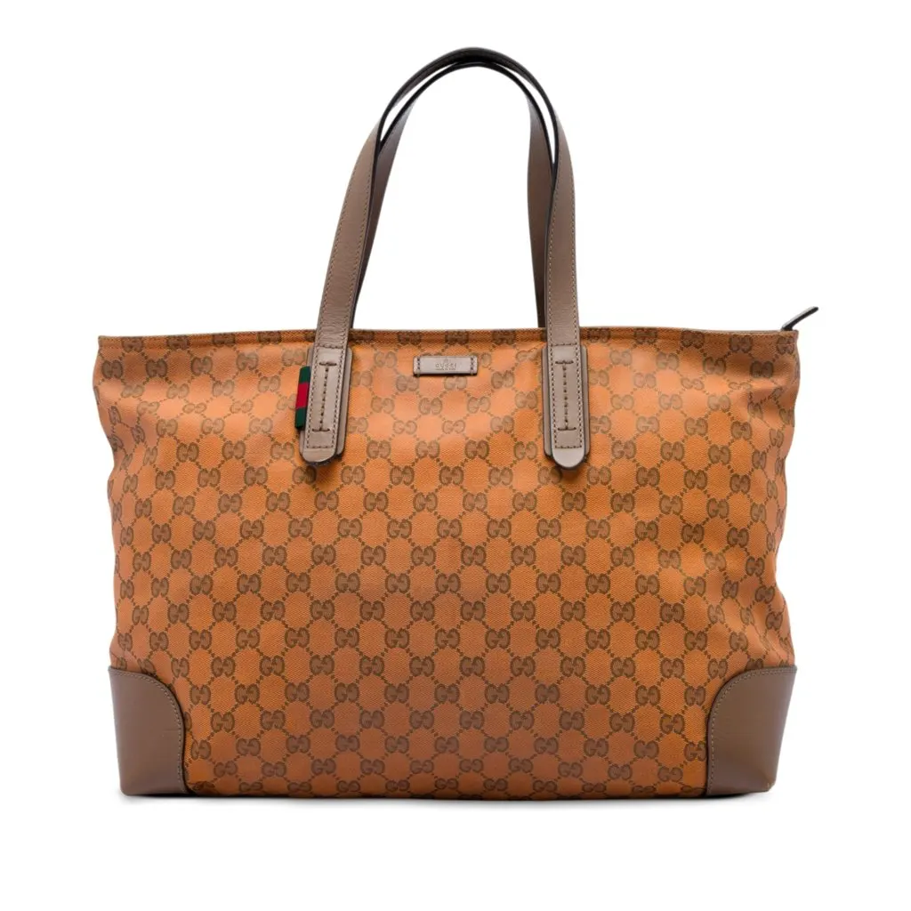 Gucci GG Canvas Web Tote Orange Very good - Front View
