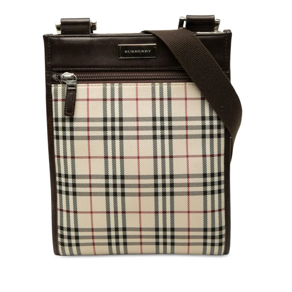 Burberry House Check Canvas Crossbody Beige Canvas Good - Front View