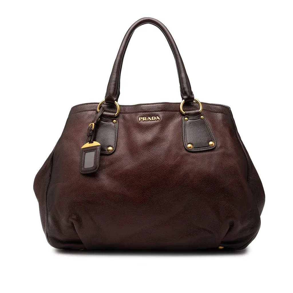 Prada Sfumato Cervo Antik Shopping Tote Brown Leather Very good - Front View