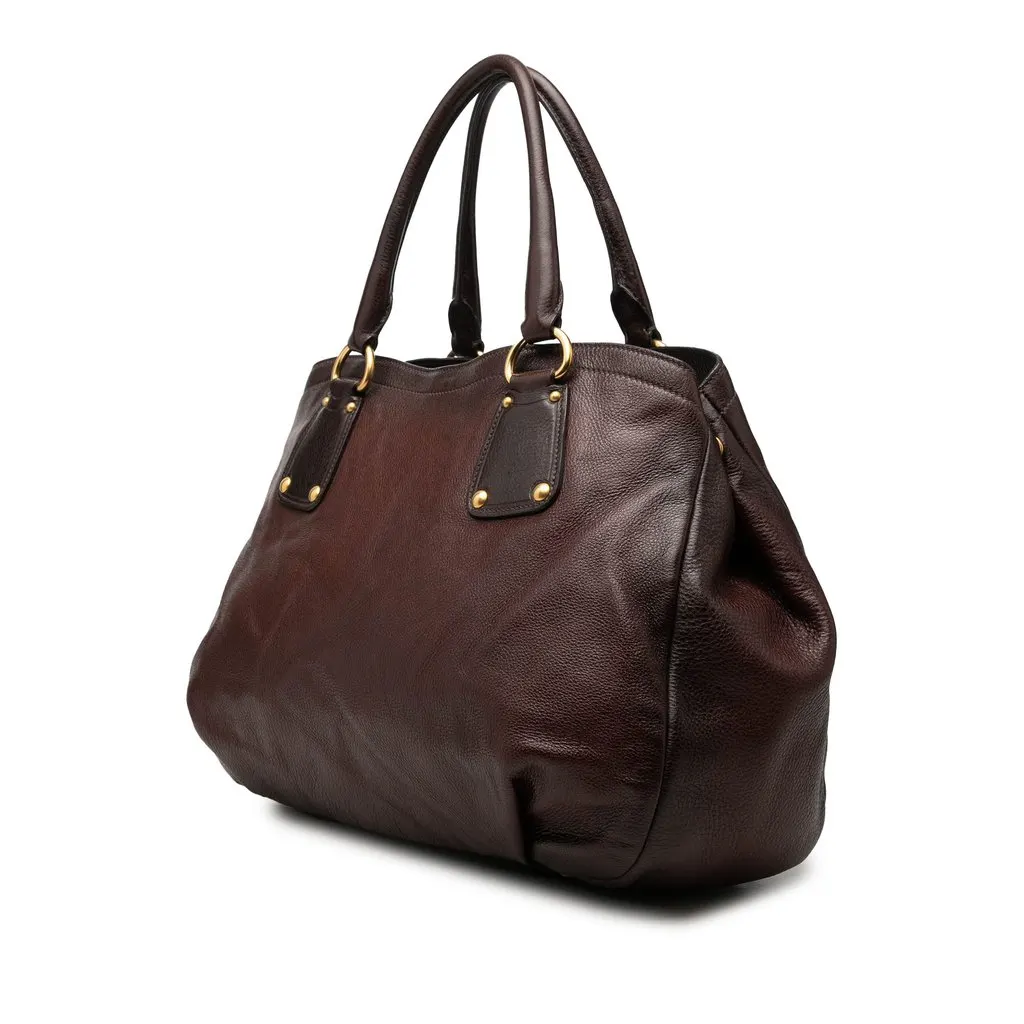 Prada Sfumato Cervo Antik Shopping Tote Brown Leather Very good - Back View