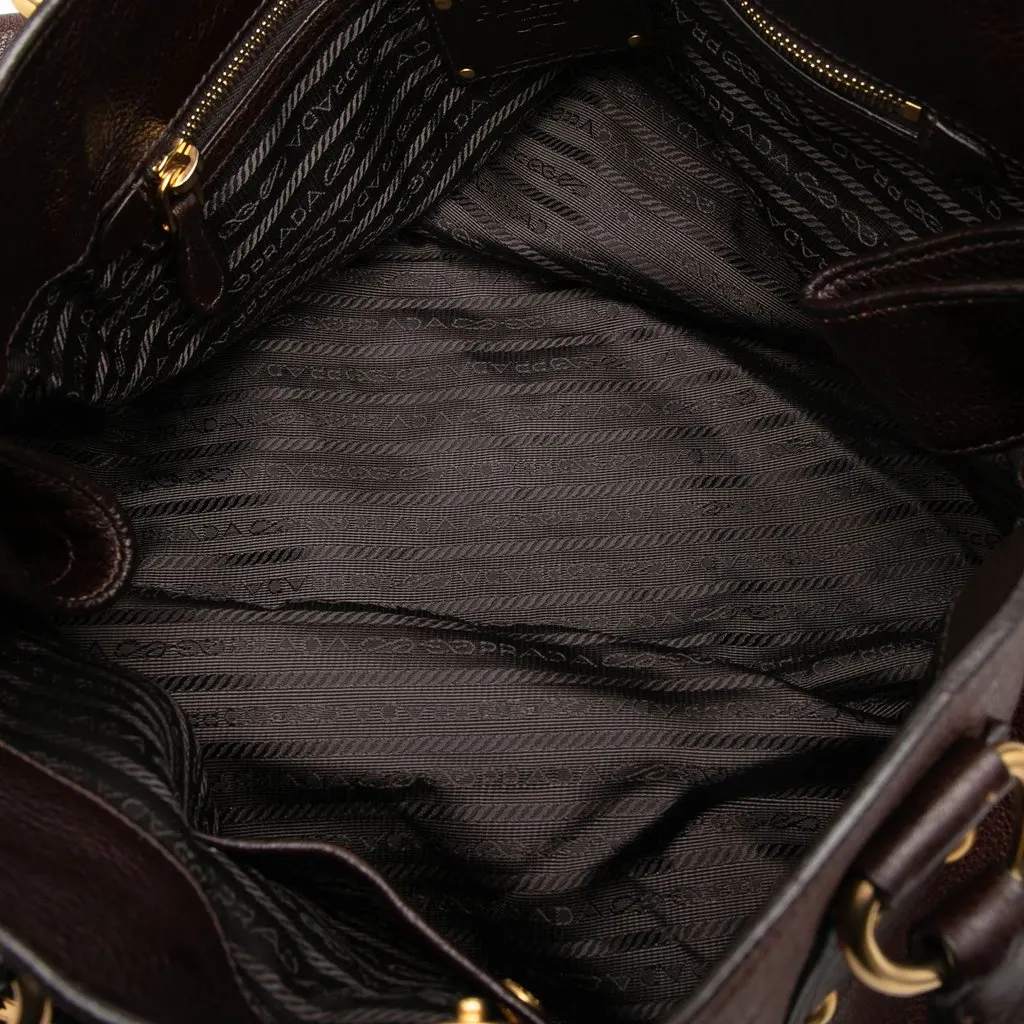 Prada Sfumato Cervo Antik Shopping Tote Brown Leather Very good - Model View