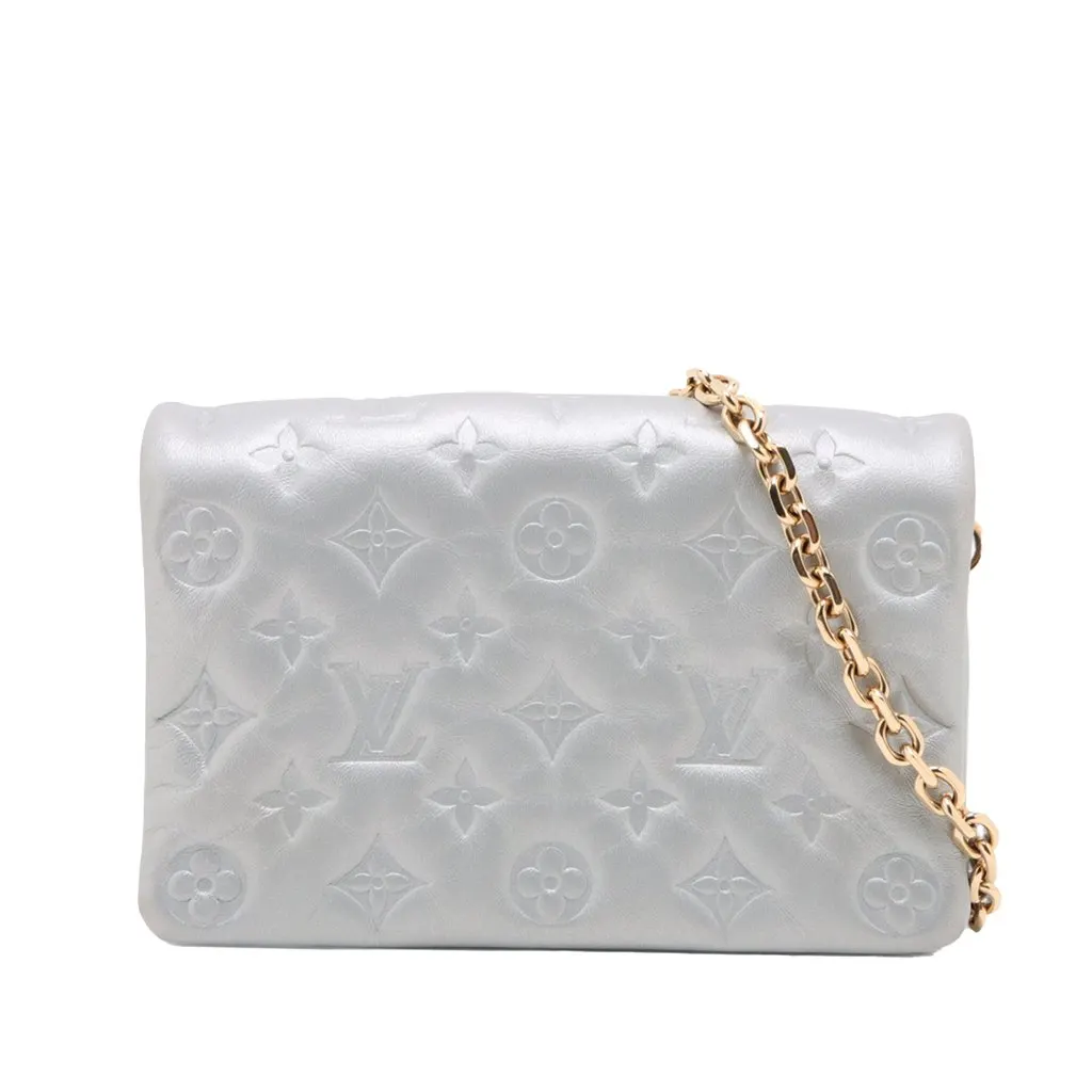 Louis Vuitton Monogram Embossed Lambskin Pochette Coussin Silver Leather Very good - Front View