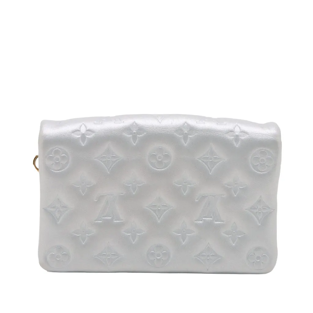 Louis Vuitton Monogram Embossed Lambskin Pochette Coussin Silver Leather Very good - Back View