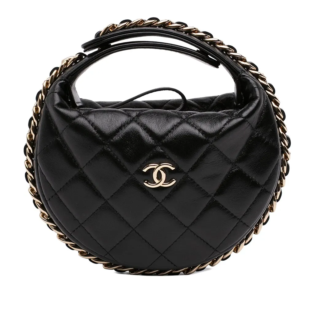 Chanel Mini Quilted Lambskin Chain Around Pouch Black Leather Very good - Front View