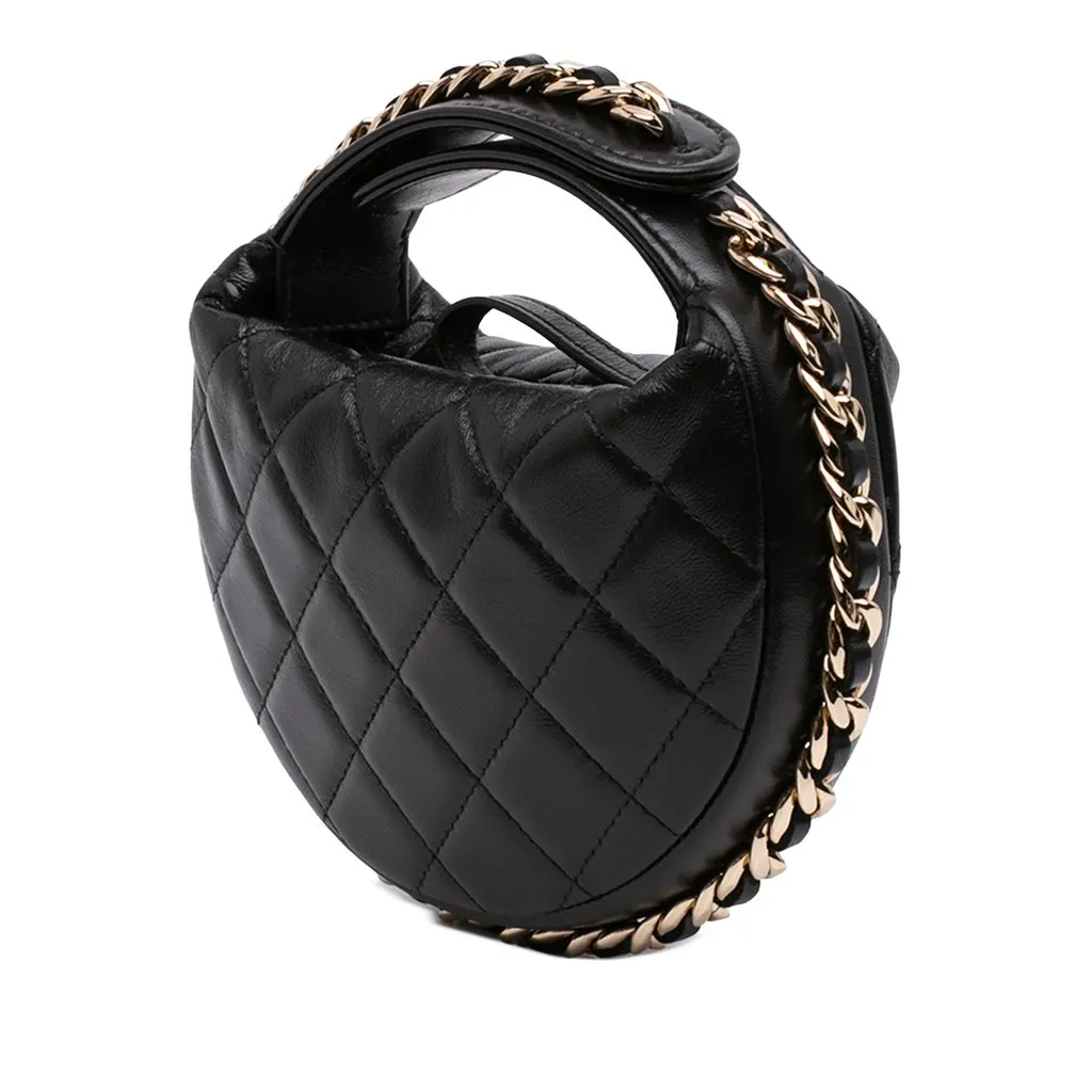 Chanel Mini Quilted Lambskin Chain Around Pouch Black Leather Very good - Back View