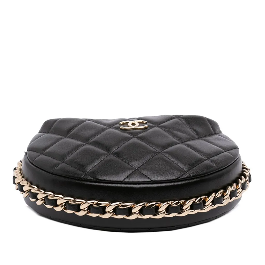 Chanel Mini Quilted Lambskin Chain Around Pouch Black Leather Very good - Inside View