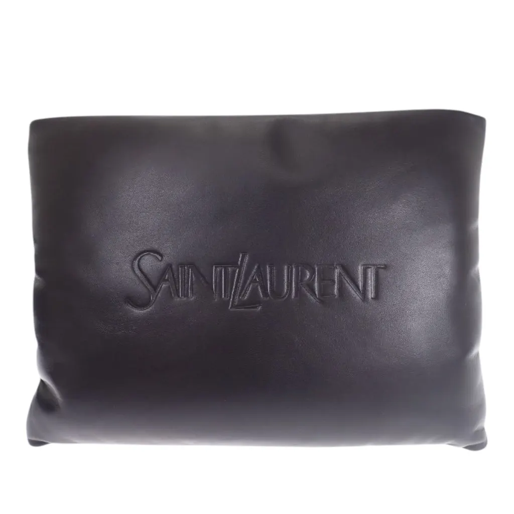 Saint Laurent Large Lambskin Puffy Pouch Black Leather Good - Front View