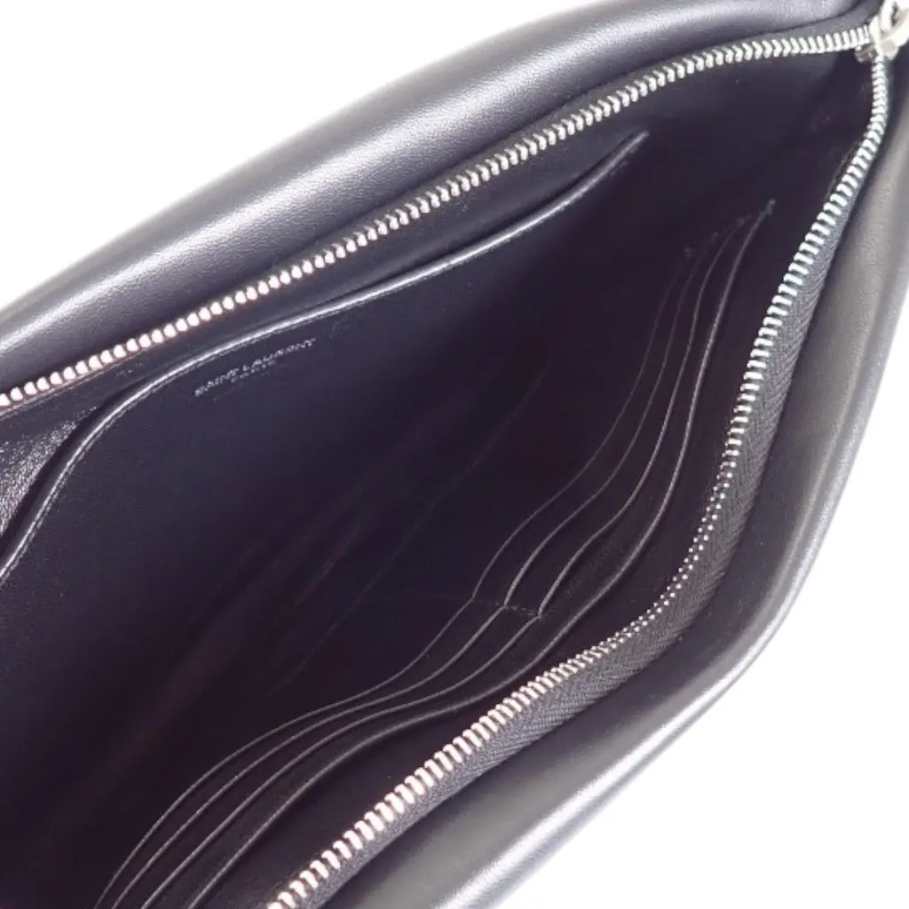 Saint Laurent Large Lambskin Puffy Pouch Black Leather Good - Model View