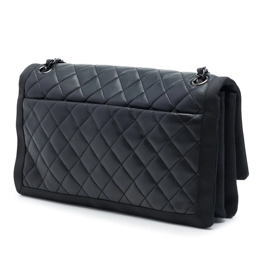 Chanel CC Quilted Lambskin and Grosgrain So Black Flap Black Leather Very good - Back View